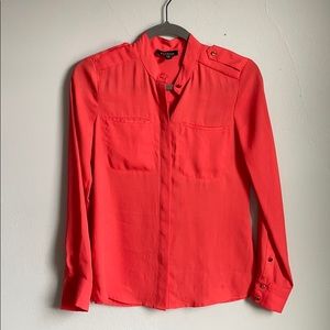 Bebe Coral Button Down Blouse with Gold Detail